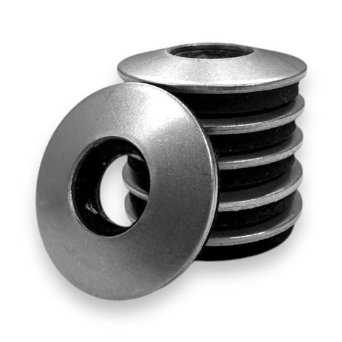 Bonded stainless steel washers with EPDM neoprene rubber, 1/4-inch size, stacked