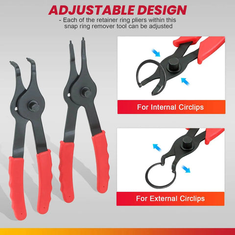 11 Piece Snap Ring Pliers Set For Car And Motorcycle, showing straight and bent tips for internal and external circlips