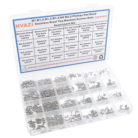 Metric Tiny Machine Screws And Nuts Set M1 M1.2 M1.4 M1.6 M2 M2.5 304 Stainless Steel Phillips Pan Head Assortment Kit