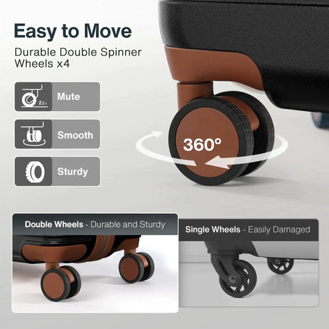 Close-up of 360-degree spinner wheel on 3 Piece Luggage Set With 3 Years VIP Service Ultra Durable Hard Shell Expandable Carry On Lightweight 100 Percent PC Case With TSA Lock And Spinner Wheels Premium Black Vipbox With Global VIP Warranty