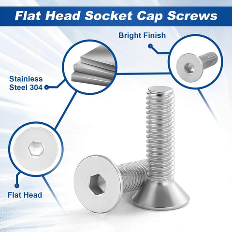 3/8-16 Inch Socket Cap Screws Flat Head Countersunk Bolts Heavy Duty 304 Stainless Steel 18-8 Bright Finish product image