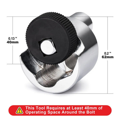 Heavy Duty Stud Remover And Bolt Extractor For 1/4 To 3/4 Inch Studs with knurled roller and cam lock close-up, dimensions shown.