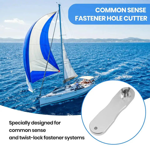 Hammer Activated Hole Punch Tool For Boat Bimini Covers And Canvas Awnings shown with sailing boat backdrop