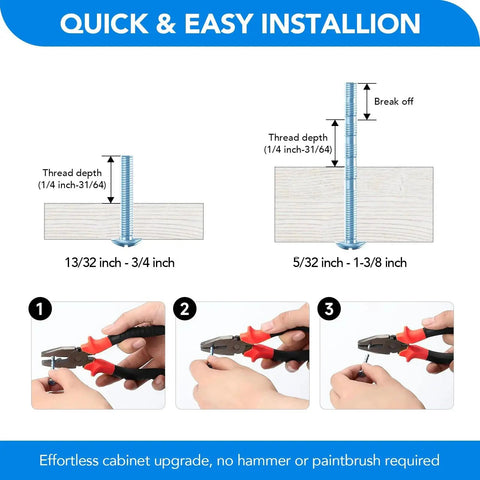 Illustration of quick installation guide for Brushed Stainless Steel Cabinet Handles With 3 Inch Center To Center Hole Spacing.