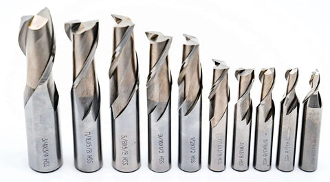 Premium HSS End Mill Set With 20 Pieces Two Flute And Four Flute In A Durable Plastic Case Sizes Three Sixteenth To Three Quarter Inch Center