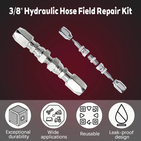 2-pack 3/8 in hydraulic hose repair kit with chrome-plated reusable fittings
