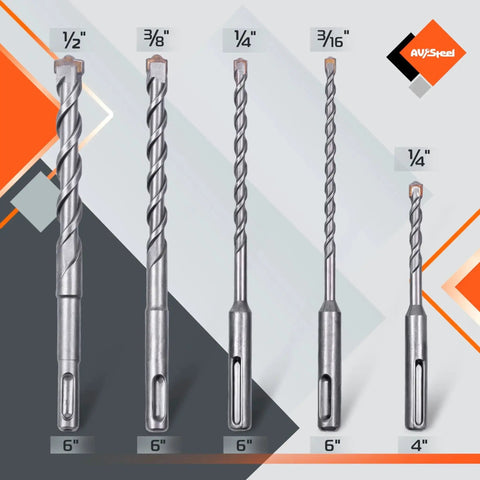 Five Piece SDS Plus Rotary Hammer Drill Bit Set For Masonry With Carbide Tips And Storage Case Built Tough For Brick Block And Concrete