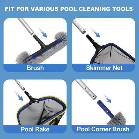 Deluxe Five-In-One Pool Cleaning Kit with brush, skimmer net, rake, corner brush attachments, ideal for various cleaning tasks