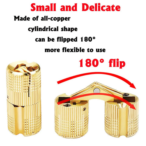 8pcs 8mm Hidden Brass Barrel Hinges Kit With 8mm Drill Bit, Depth Stop Collar And Hex Wrench For Concealed 180 Degree Opening