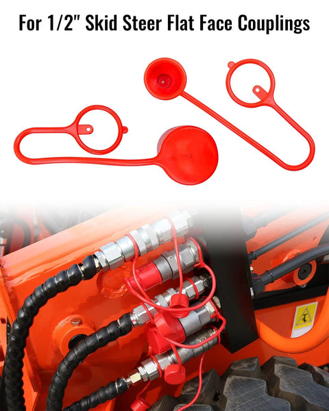 Dust caps for 1/2-inch skid-steer flat-face hydraulic couplers; red rubber 4-set pack