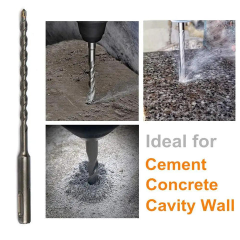25 Pack 3/16 Inch By 6 Inch SDS Plus Masonry Drill Bit Set With Carbide Tipped Bits For Hammer Drills, Fast Cutting U Shaped Flutes For Debris Clearance, Heavy Duty SDS Plus Hammer Drill Bits in use on cement and concrete surfaces.