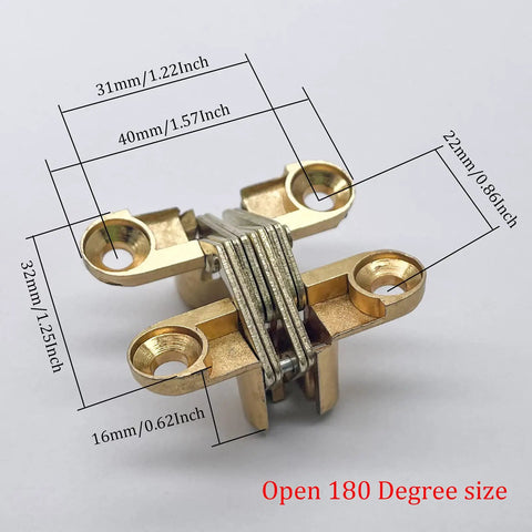 Hidden Door Hinges With Screws Mortise Mount Concealed Cross Hinges For Folding Wooden Doors Gold Zinc Alloy open view