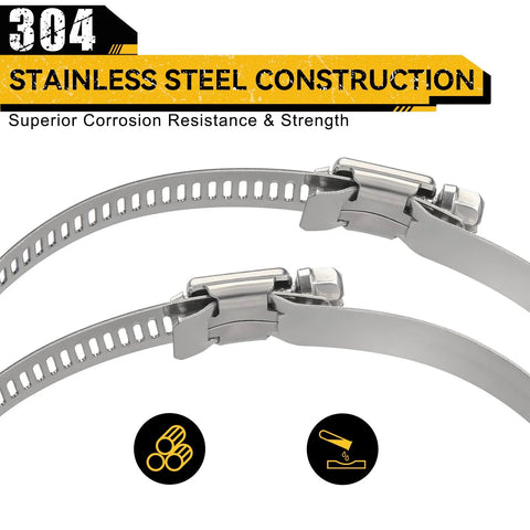 2-pack 4-inch hose clamps, 304 stainless steel, quick-screw worm gear, adjustable 3.5–4.3 in for air ducts