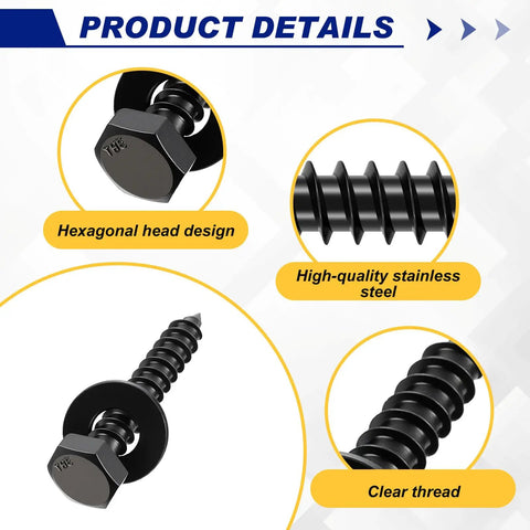 Close-up of Heavy Duty Quarter Inch By One And A Half Inch Hex Lag Bolts Set Of 50 Screws And 50 Washers In 304 Stainless Steel With Black Finish
