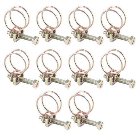 Ten Pieces Stainless Steel Double Wire Hose Clips Adjustable Clamp Set for Water Hose Barb Pipe Fastener Zinc Plated
