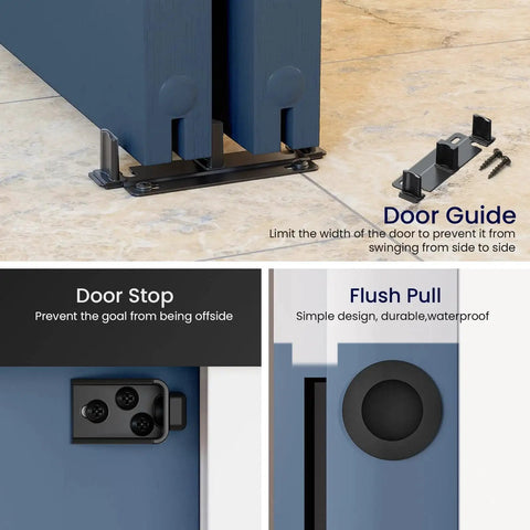 Ceiling Mount Bypass Sliding Door Hardware Kit For Cabinets And Closets, Double Pocket Doors With Finger Pull, floor guide close-up