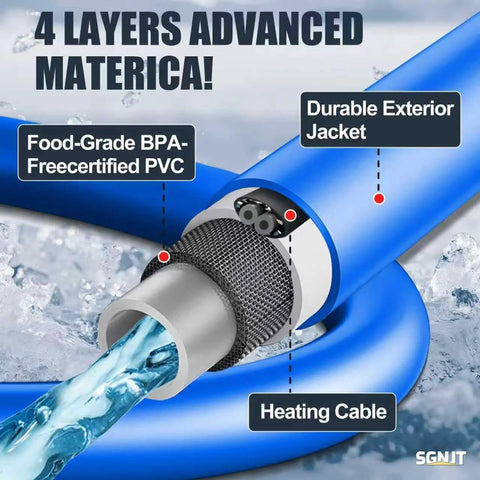 SGNJT 50FT heated RV water hose, blue exterior, 1/2 in ID, thermostat with heating cable, BPA-free PVC