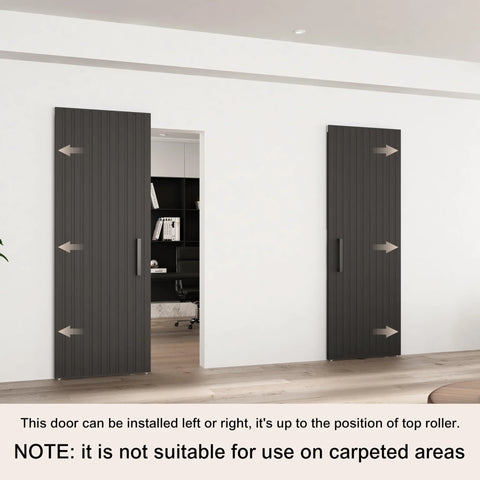 Concealed Sliding Barn Door With Soft Close For Interior Use, Black Vinyl Wrapped Hidden Barn Door, 30x84 Inches installed