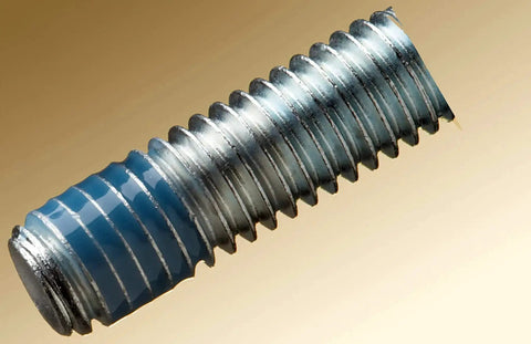 Close-up of a bolt with Blue No-Nonsense Thread Locker TL43 Medium-Strength 250 mL Bottle applied, preventing loosening and rust