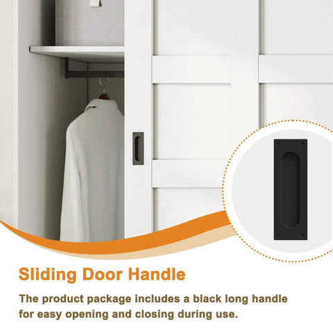 Frosted 5 Panel Tempered Glass Closet Sliding Door, 48 By 80 Inches, Double Barn Style With Hardware Kit, close-up of handle.