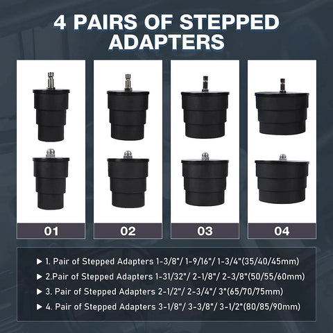 Image showing four pairs of stepped adapters from Turbo Boost Leak Tester Kit For Turbo System With Pressure Gauge 10 Piece Leak Down Tester Set Includes Four Pairs Of Stepped Adapters From 1.38 To 3.54 Inches For Easy Troubleshooting Of Turbo Leaks And Cooling System Piping Angchun.