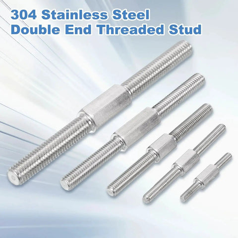 Assorted Double End Threaded Stud Screws M3x40mm 304 Stainless for Furniture Hardware against a light background.