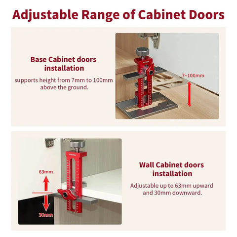 Three In One Cabinet Door Mounting Jig With Support Base For Frameless Or Face Frame Cabinets, Adjustable Aluminum Alloy Hardware Jig For Wall And Base Cabinets, Pro Grade Installation Tool For Precise Drilling And Mounting.