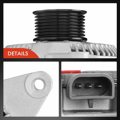 Close-up details of a 130 Amp 12V Alternator Replacement With 8 Groove Pulley For Ford F150 F250 Expedition E Series And Lincoln Navigator 1997 1998 1999 2000 4.6L 5.4L Direct Fit Easy Install Durable Quality