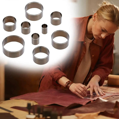 9 Piece Leather Circle Cutter Set 15 To 55 mm Pro Grade Hollow Hole Punch Kit in use for crafting projects