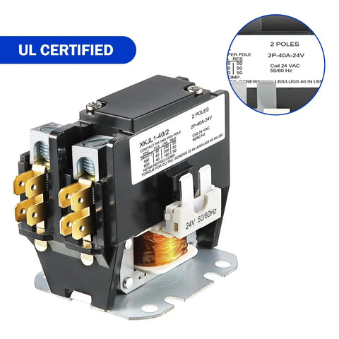 2 Pack 24V Coil 40A 1 Pole Air Conditioner Contactor UL Certified close-up