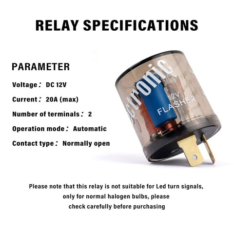 2 Pack 12V Heavy Duty Turn Signal Relay Two Prong Round Automotive Flasher For Fixing Halogen Bulb Flicker, relay specifications