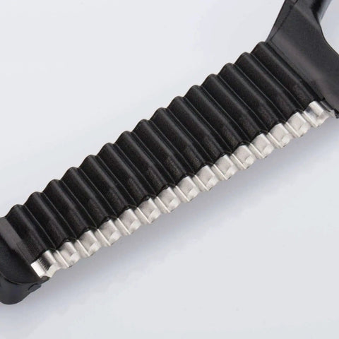 Close-up of Garnetta Crinkle Cutter For Zigzag Slices, showing stainless steel blade, German-made, dishwasher safe.