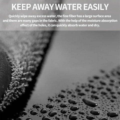Close-up view of Double Sided Microfiber Cleaning Towel For Shower And Car Detailing, showing velvet absorbing side and water droplets.