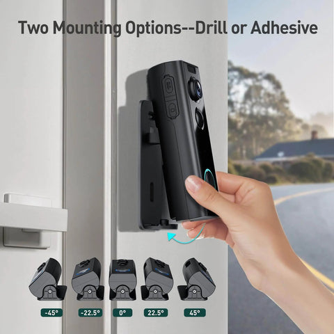 Person installing Wireless 2K Doorbell Camera With No Subscriptions, 2 Way Audio, Instant Alerts on wall with adhesive.