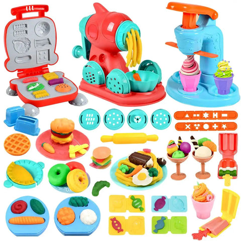 3 In 1 Color Dough Kitchen Creations Set With Ice Cream Maker Spaghetti And Burger Tools Art Craft Food Modeling Toys Kit