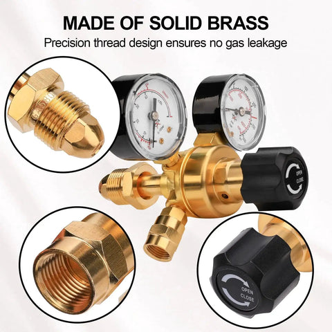 Argon CO2 Welding Gas Regulator With CGA580 Inlet Brass Body 0 To 4500 PSI Gauge 0 To 10 BAR Input Pressure Six Point Six Foot Hose