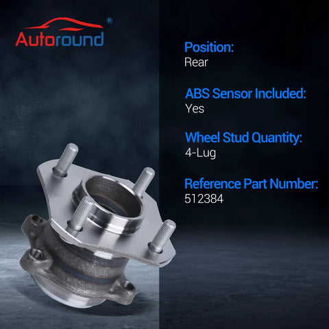 Rear Wheel Bearing and Hub Assembly for 2007 to 2012 Nissan Sentra 2.0L I4 with ABS, 4-lug, rear wheel view.