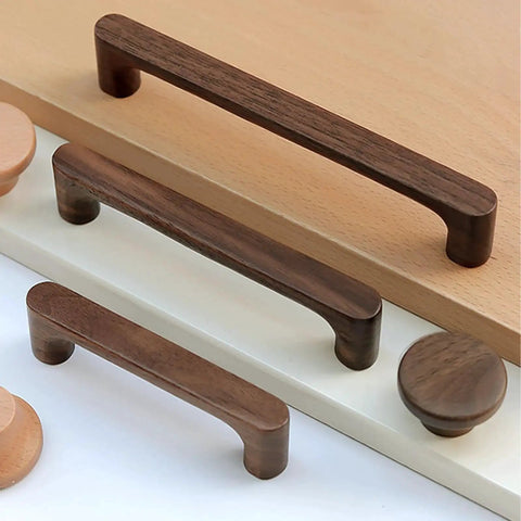 Dark Walnut Solid Wood Cabinet Pulls 2 Pack for Cabinets Doors Drawers Cupboards and Dressers 160mm shown with natural wood grain