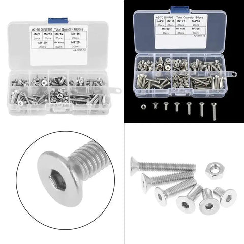 180Pcs M4 Socket Screws Set With 304 Stainless Flat Head Nuts Assortment Kit for repair and DIY projects