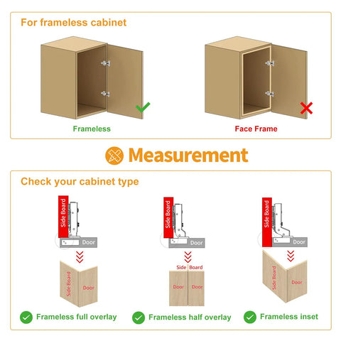 60 Pack Frameless Half Overlay Soft Close Concealed Cabinet Hinges Satin Nickel Clip On Self Closing 105 Degree Open Angle Diagrams