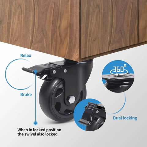 5 Inch Swivel Caster Wheels Set Of 4 Heavy Duty Casters With Brakes Polyurethane Locking Casters detail with brake view