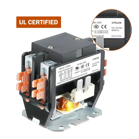 Two Pack HVAC Motor Contactor 120V 30A 2 Pole Replacement Relays Compatible With C230B UL certified close-up view