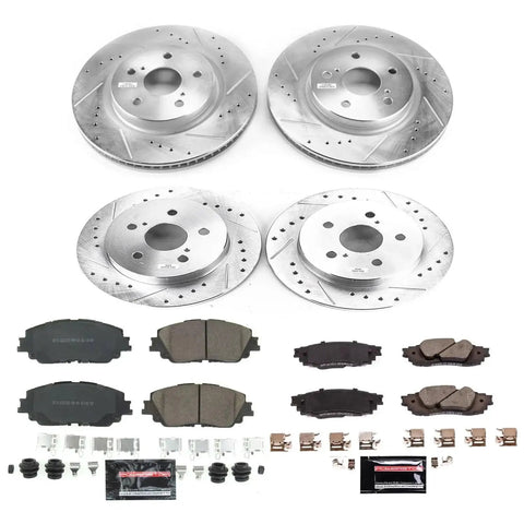 Beefed Up Front And Rear Brake Kit With Drilled And Slotted Rotors And Carbon Fiber Ceramic Pads For Lexus ES 2021-2024