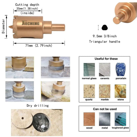 Two Pack 1 1/4 Inch Diamond Hole Saw Kit With Vacuum Brazed Core Drill Bit And Center Pilot Bit For Porcelain Tile Marble Granite Stone And Brick 1.38 Inch Cutting Depth For Standard Hand Drill diagram and specifications