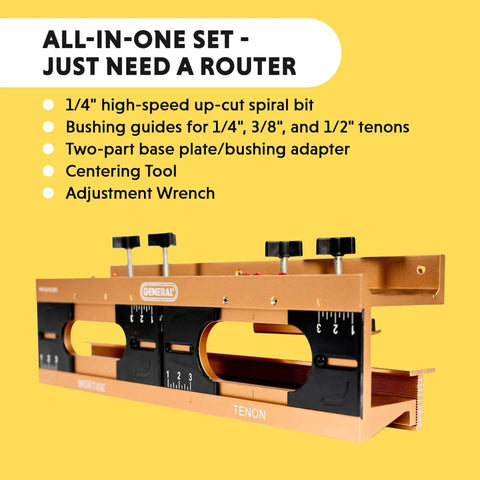 Mortise And Tenon Jig With Drill Template Set And Hollow Chisel Bit Attachment, focus on adjustable table clamps