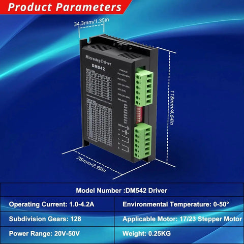 Dimensions diagram of Beefy DM542 Stepper Motor Driver Controller For CNC Machines Two Phase Digital Stepper Driver 20-50V 4.2A