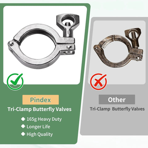 Pindex 5-pack 1.5-inch stainless steel tri-clamp with silicone gasket, heavy-duty sanitary TC fittings