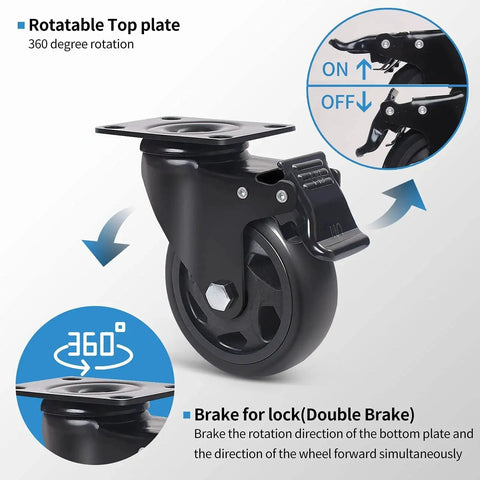 Heavy Duty 4 Inch Swivel Caster Wheels Set Of 4 With Dual Locking Brakes 2000lbs Capacity Polyurethane Plate Casters Yaemiky