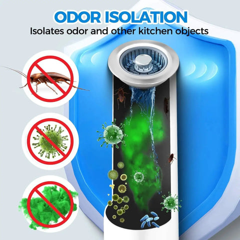 Diagram of 3 In 1 Kitchen Sink Drain Strainer With Stopper And Odor Barrier Basket showing odor isolation feature.