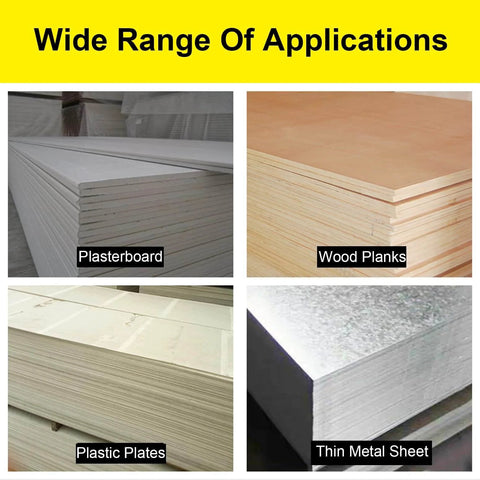 Image showing applications of Outdoor Wood Screw Set, 250-Piece; used on plasterboard, wood planks, plastic plates, thin metal sheets.